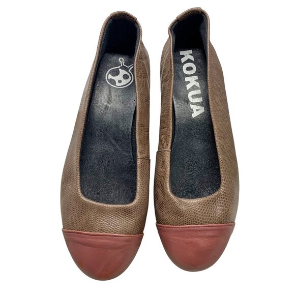 Kokua Barcelo Brown Leather‎ Mauve Cap Toe Ballerina Flats - Picture 6 of 12